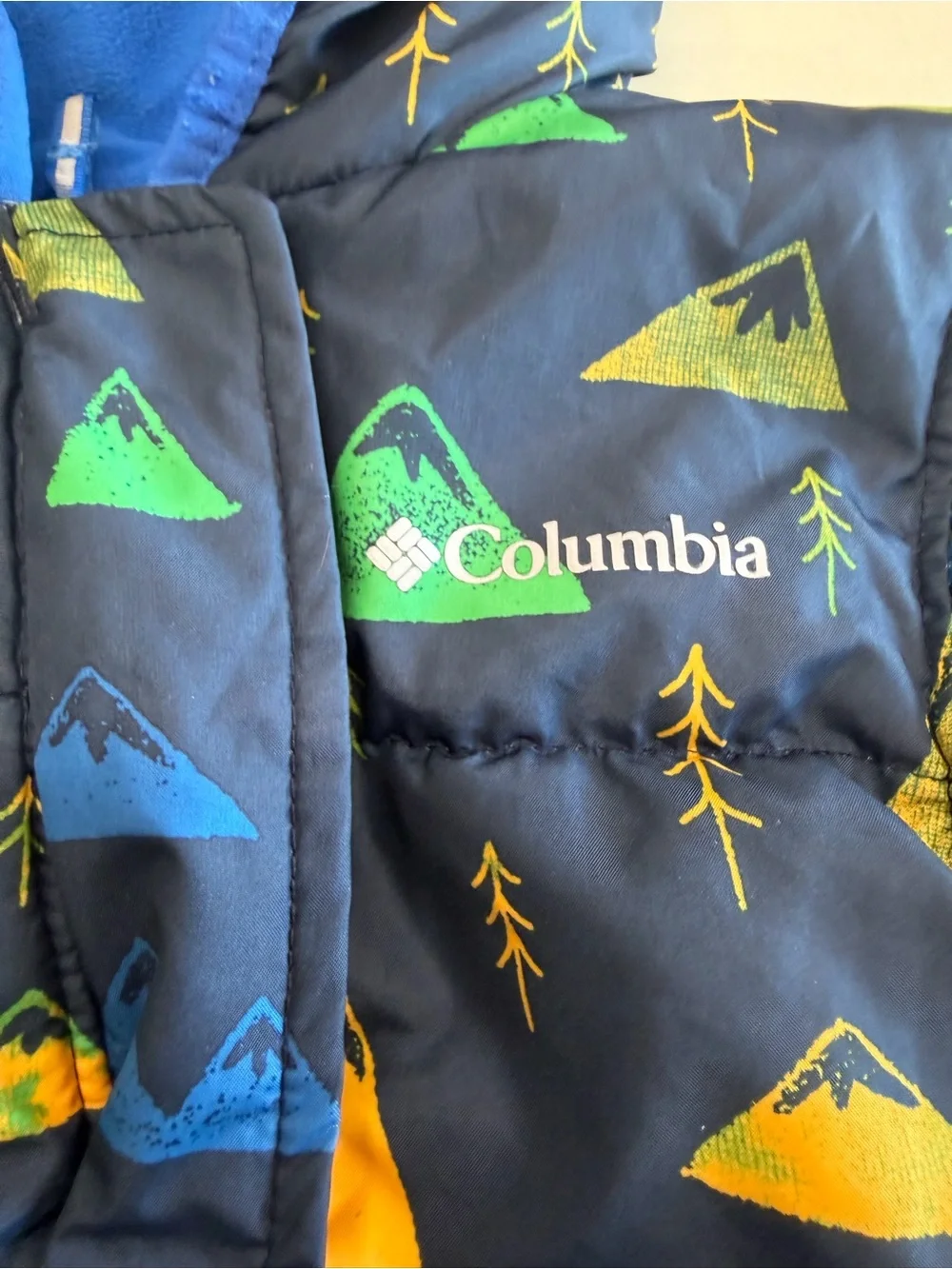 Columbia Navy Mountain-Print Insulated One-Piece 6-12 Mo